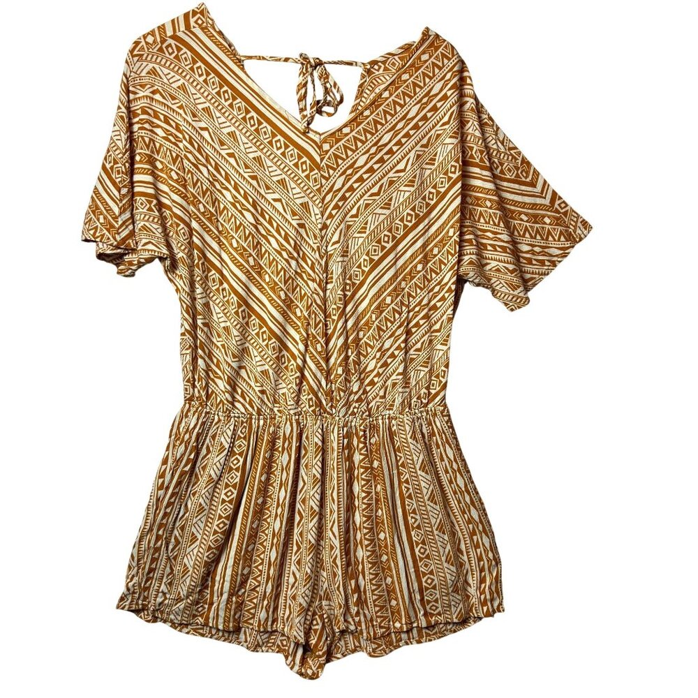 Kori America Womens Tribal Print Short-Sleeve Romper V-Neck Medium Cotton Blend